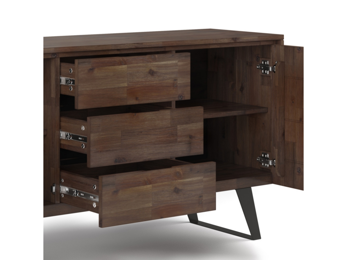 Lowry Solid Acacia Wood and Metal 60 inch Industrial Sideboard Buffet, Brown, large