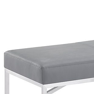Alyssa Contemporary Bench in Brushed Stainless Steel and Gray Faux Leather, , rollover