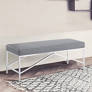 Alyssa Contemporary Bench in Brushed Stainless Steel and Gray Faux Leather, , large