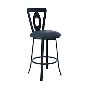 Lola Contemporary 26" Counter Height Barstool in Matte Black Finish and Gray Faux Leather, Gray, large