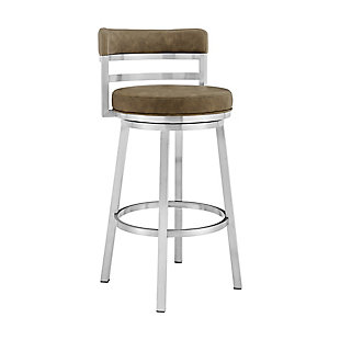 Madrid Contemporary 30" Counter Height Barstool in Brushed Stainless Steel Finish and Green Faux Leather, Green, large