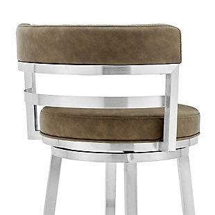 The Armen Living Madrid armless bar stool features a unique aesthetic that is certain to work well in any modern household. The Madrid’s durable brushed stainless-steel frame is accompanied beautifully by its faux leather seat and back. The upholstered low back is rounded, providing the user with exceptional support while the 360 degree swivel seat allows for enhanced mobility. The Madrid’s contemporary straight leg design endows the barstool with a chic quality that is further accented by the inclusion of a round footrest. The Madrid’s legs are tipped with floor protectors, assuring that the bar stool will not slip on or scratch hardwood or tile floors. The beautiful Madrid is available in two industry standard sizes: 26 inch counter and 30 inch bar height and comes with a stainless steel finish and your choice of grey, white, black, red, blue, or green faux leather upholstery.Upgraded fabric - these stools are upholstered in a luxurious faux leather that is soft to the touch and comfortable to sit on for hours on end. Make clean up a breeze and easily wipe away any spills or messes in seconds allowing you more time to enjoy and less time cleaning. | Height variation options - whether you have a kitchen island, a bar table, pub table or peninsula, we've got you covered with any height you desire! Our bar height stools have a comfortable seat height of 30" and our counter height stools hold you at a convenient 26" seat height. | No hassle assembly - look no further for a beautiful, functional and easy to assemble bar or counter stool for your home. These stools require assembly and come with clear and concise step by step instructions that make set up a breeze! | Color preferences - when shopping for furniture, you often find yourself limited on color options when you finally find the right piece for your home. Armen living offers a unique variety of color and finish options that are sure to fit into any existing design theme. These stools are available in white, black, grey, red, blue, or green faux leather upholstery and all feature a beautiful and modern stainless steel finish.