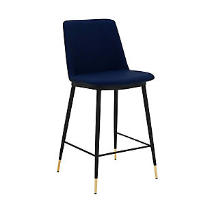 Messi 26" Modern Faux Leather and Metal Counter Height Bar Stool, Blue, large