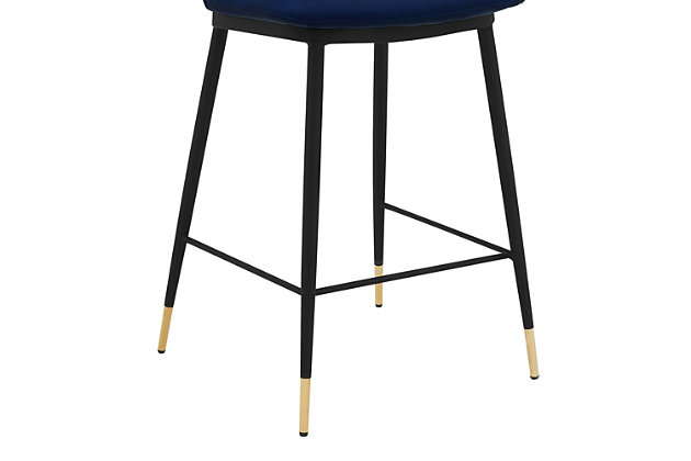 The Armen Living Messi 26” Modern Faux Leather and Metal Counter Bar Stool is the perfect stylish and sleek seating option for your beautiful home. The soft faux leather upholstery features plush foam padding for the most comfortable seat cushion. The high chair back offers excellent lumbar support that keeps your back properly aligned and feeling great! The beautiful black metal legs are accented by gold highlights, which add a look of refinement to this piece. The Messi Barstool is offered in your choice of blue, cream, and gray.Versatile style - the messina bar stool is the best option for any household. With a unique design and an aesthetic that can fit into most home decors, this is the chair for you! | Comfortable design - this stool was designed with ergonomic principles; shaping around your back with a wide seat for extra room. The soft foam-padded cushions offer extreme comfort, which helps to support and relax your back and body. | Enhanced fabric - these stools are upholstered in luxurious faux leather that is delicate on your body, but tough on spills and messes. This versatile fabric gives you the luxury to spend time on the more important things in life. | Built to last - this stool provides stability with its strong metal 4-leg base, giving you a stable foundation that will always offer optimal comfort. The metal square footrest is ideal for propping your feet up while socializing or dining at your kitchen island or pub table. In addition, this stool has a weight capacity of 250 lbs.