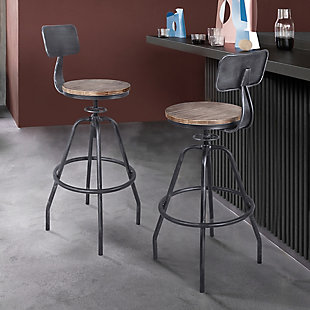 Perlo Industrial Adjustable Barstool in Industrial Gray and Pine Wood, , rollover