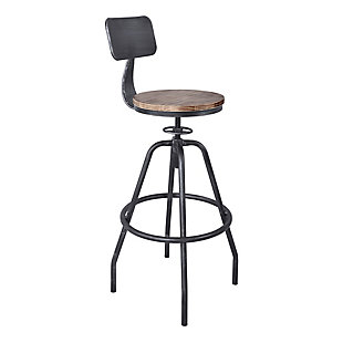 Perlo Industrial Adjustable Barstool in Industrial Gray and Pine Wood, , large