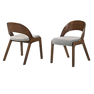 Polly Mid-Century Gray Upholstered Dining Chairs in Walnut Finish - Set of 2, , large