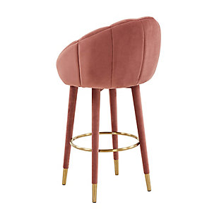 Add some fun femininity to your home bar with the Myla Bar Stool. Its flower-esque silhouette is just the statement you want to complement your modern decor. Available in salmon, gray and black.Handmade by skilled furniture craftsmen | Sumptuous velvet upholstery is available in multiple color options | Sturdy wood frame and plush foam fill provide comfort and durability | 360 swivel | Footrest height: 11.4"