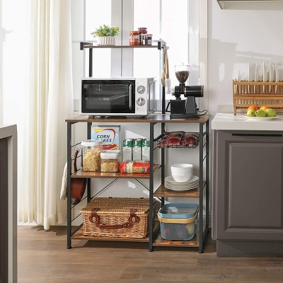 Kitchen Storage Cabinets Kitchen Bakers Racks with Storage Holder on Wheel  Table Microwave Oven Stand Storage Cart with Wire Basket Metal Frame