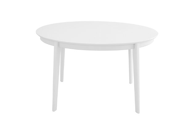 The Atle 54" Oval Dining Table is as classic as it gets with a graceful oval shape and matte finish. A formidable centerpiece that can work on many levels. Pair it with rattan seating for a more rustic look or a clear acrylic style for a modern twist.Painted MDF top | Painted solid beech wood oval legs | Seats 4 | Assembly required | White finish
