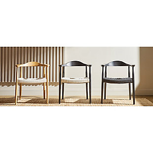 Euro Style Hannu Armchair in Matte Black with White Seat Rope, Black, rollover