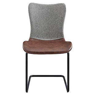Euro Style Juni Side Chair in Gray Fabric and Light Brown Leatherette with Matte Black Base - Set of 2, Gray, large