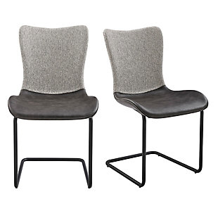 Euro Style Juni Side Chair in Light Gray Fabric and Dark Gray Leatherette with Matte Black Base - Set of 2, Dark Gray, rollover
