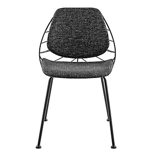 Euro Style Linnea Armchair In Black Fabric with Matte Black Frame and Legs - Set of 2, Black, rollover