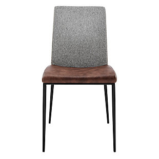 Euro Style Rasmus Side Chair with Light Brown Leatherette and Gray Fabric with Matte Black Legs - Set of 2, Gray, large