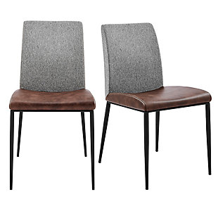 The neutral palette of the Rasmus Side Chair makes it an ideal choice for a variety of different environments. The juxtaposition of the soft leatherette seat and the woven back fabric create a subtle but unique impression. Offered in both dark and light gray with powdercoat steel legs.Soft leatherette over foam seat | Fabric over foam back | Steel legs powdercoat black | Assembly required | Gray finish