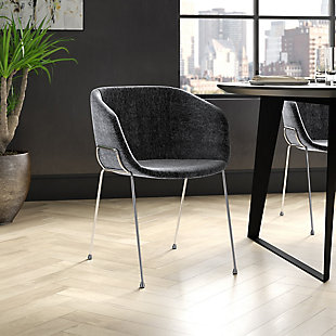 Euro Style Zach Armchair in Black Fabric and Chrome Legs - Set of 2, , rollover