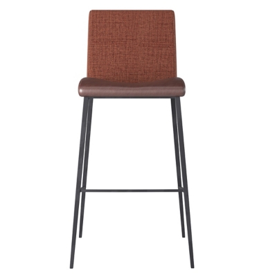 Euro Style Rasmus-B Bar Stool with Dark Brown Leatherette and Orange Fabric with Matte Black Legs - Set of 2, Dark Brown, large