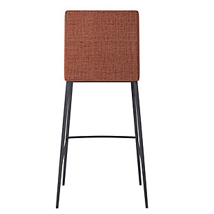 The neutral palette of the Rasmus Bar Stool makes it an ideal choice for a variety of different environments. The juxtaposition of the soft leatherette seat and the woven back fabric create a subtle but unique impression.Soft leatherette over foam seat | Fabric over foam back | Steel legs and footrest powdercoat black | Assembly required | Dark brown finish