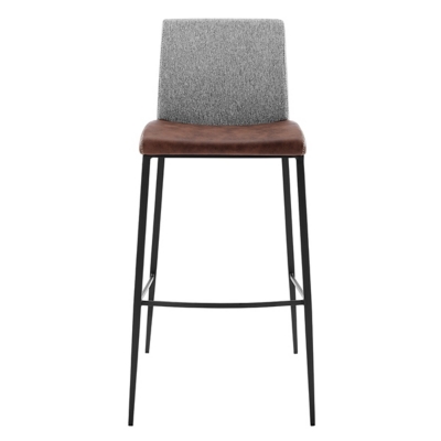 Euro Style Rasmus-C Counter Stool with Light Brown Leatherette and Gray Fabric with Matte Black Legs - Set of 2, Gray, large