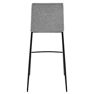 The neutral palette of the Rasmus Counter Stool makes it an ideal choice for a variety of different environments. The juxtaposition of the soft leatherette seat and the woven back fabric create a subtle but unique impression.Soft leatherette over foam seat | Fabric over foam back | Steel legs and footrest powdercoat black | Assembly required | Gray finish
