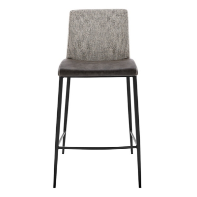 Euro Style Rasmus-B Bar Stool with Dark Gray Leatherette and Light Gray Fabric with Matte Black Legs - Set of 2, Dark Gray, large