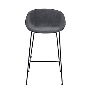 Euro Style Zach-B Bar Stool In Dark Gray Fabric And Matte Black Frame And Legs - Set of 2, Dark Gray, rollover