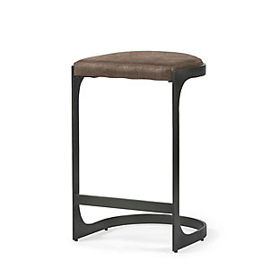 Tyson Dark Brown Leather with Metal Frame Counter Stool, Dark Brown, rollover