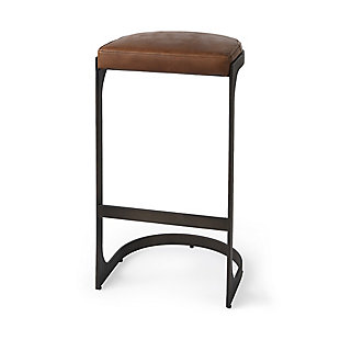 Tyson Medium Brown Leather with Metal Frame Counter Stool, Medium Brown, rollover