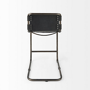 Braced by a solid, pipe style, cantilever metal frame finished in a gun metal gray tone, the Berbick counter-height chair is stable and exceptionally sturdy.At 20.5" long, 24.8" wide and 37.8" tall, the Berbick is a stylish seating option that pairs well with most standard-sized kitchen counters. | In addition to sturdy construction, the Berbick also flaunts a superior, gun metal gray polish on the metal frame that is complemented by the distressed black leather seating, and adds to the visuals of this piece. | Braced by a solid, pipe style, cantilever metal frame finished in a gun metal gray tone, the Berbick counter-height chair is stable and exceptionally sturdy. | The Berbick, featuring an open-back style seat crafted from posh distressed black leather, makes not only for a comfortable seating option but also a visually enticing addition to any bar. | Prudently designed to uplift modern spaces, the Berbick counter-height chair flaunts a sleek silhouette, with subtle curves and clean lines. | Delivered pre-assembled, the Berbick is ready to turn heads in your space as soon as it arrives at your doorstep.