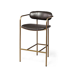 Parker Brown Faux Leather Seat Gold Metal Bar Stool, Brown, rollover