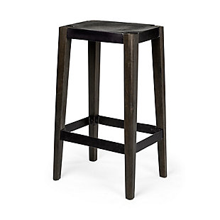 Nell 30" Seat Height Black Metal Seat and Foot Rest With Black Wood Legs Stool, Brown, large