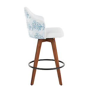 The Mid-Century charm of the Ahoy Counter Stool combines sturdy construction with aesthetic appeal. Sleek fabric upholstery is accented by a coral patterned back and stylish wood legs. Available in a variety of color and pattern combinations.Fixed counter height | 360-degree swivel | Stylish fabric upholstery | Coral pattern accent