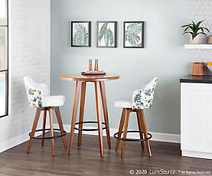 The Mid-Century charm of the Ahoy Counter Stool combines sturdy construction with aesthetic appeal. Sleek fabric upholstery is accented by a floral patterned back and stylish wood legs. Available in a variety of color and pattern combinations.Fixed counter height | 360-degree swivel | Stylish fabric upholstery | Floral pattern accent