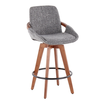 Cosmo Mid-Century Counter Stool in Walnut and Grey Noise Fabric, Walnut/Gray/Black, large