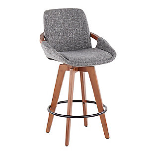 Cosmo Mid-Century Counter Stool in Walnut and Grey Noise Fabric, Walnut/Gray/Black, large