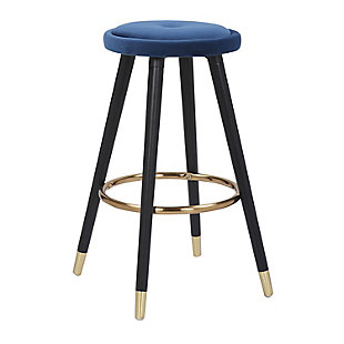 Cavalier Glam Counter Stool in Black Wood and Blue Velvet with Gold Accent  - Set of 2, Black/Blue/Gold, large