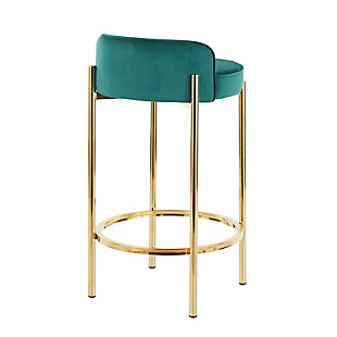 Add a dash of glam to your dining space with the Chloe Counter Stool by LumiSource. With a rich velvet upholstered seat and backrest, stylish tufting, and plush padding, the Chloe is accented by a luminous gold metal base. Available in a variety of colors, choose the one that fits your glam area the best!Fixed counter height | Stylish velvet upholstery | Sleek gold frame | Includes two counter stools