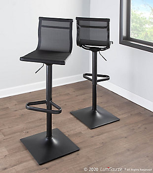 Mirage Contemporary Barstool in Black Metal and Black Mesh Fabric, Black, rollover