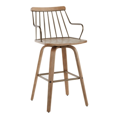 Preston Farmhouse Counter Stool in White Washed Wood and Antique Copper Metal, , large