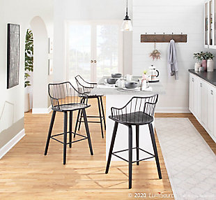 Perfect for your farmhouse inspired space, the Winston Counter Stool features a stylish wood seat and legs complimented by a metal spindle backrest. Available in several colors, choose the one that suits your space best!Fixed counter height | Spindle-back design | Wood seat | Built-in footrest