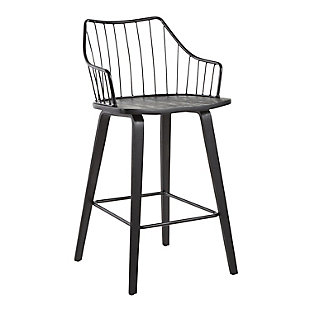 Winston Farmhouse Counter Stool in Black Wood and Black Metal, Black, large