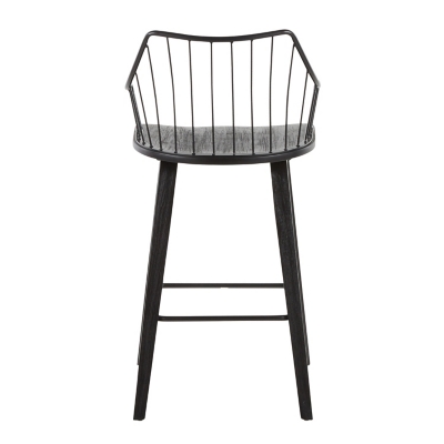 Winston Farmhouse Counter Stool in Black Wood and Black Metal, Black, large