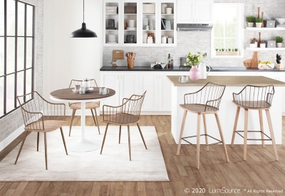 Winston Farmhouse Counter Stool in White Washed Wood and Antique Copper Metal, White/Antique Copper, rollover