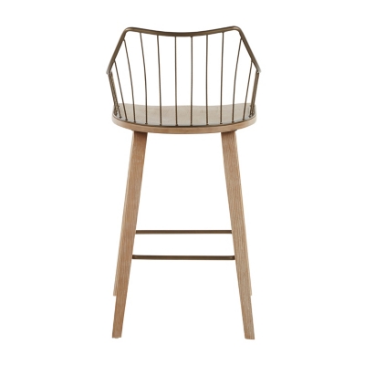 Side view of Winston counter height stool with wooden legs and bronze wire back