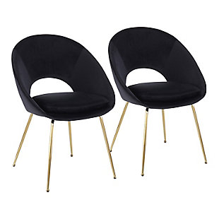 Metro Contemporary Chair in Gold Metal and Black Velvet  - Set of 2, , large