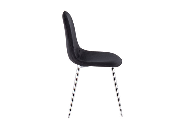 Add casual comfort to any space with the Pebble Chair by LumiSource. A simplistic design is complimented by a steel frame, tapered legs and upholstered seat. The Pebble Chair provides stylish guest seating to use in a variety of areas. Available in a several colors and finishes.Stylish upholstery with padded seat and backrest | Sturdy metal legs with chrome finish | Great for use as dining or accent chairs | Includes two chairs
