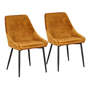 Diana Contemporary Chair in Black Metal and Golden Yellow Velvet  - Set of 2, Yellow, rollover