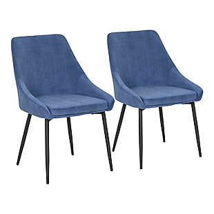 Diana Contemporary Chair in Black Metal and Blue Velvet  - Set of 2, Blue, rollover
