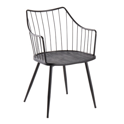 Winston Farmhouse Chair in Black Metal and Black Wood, Black, large